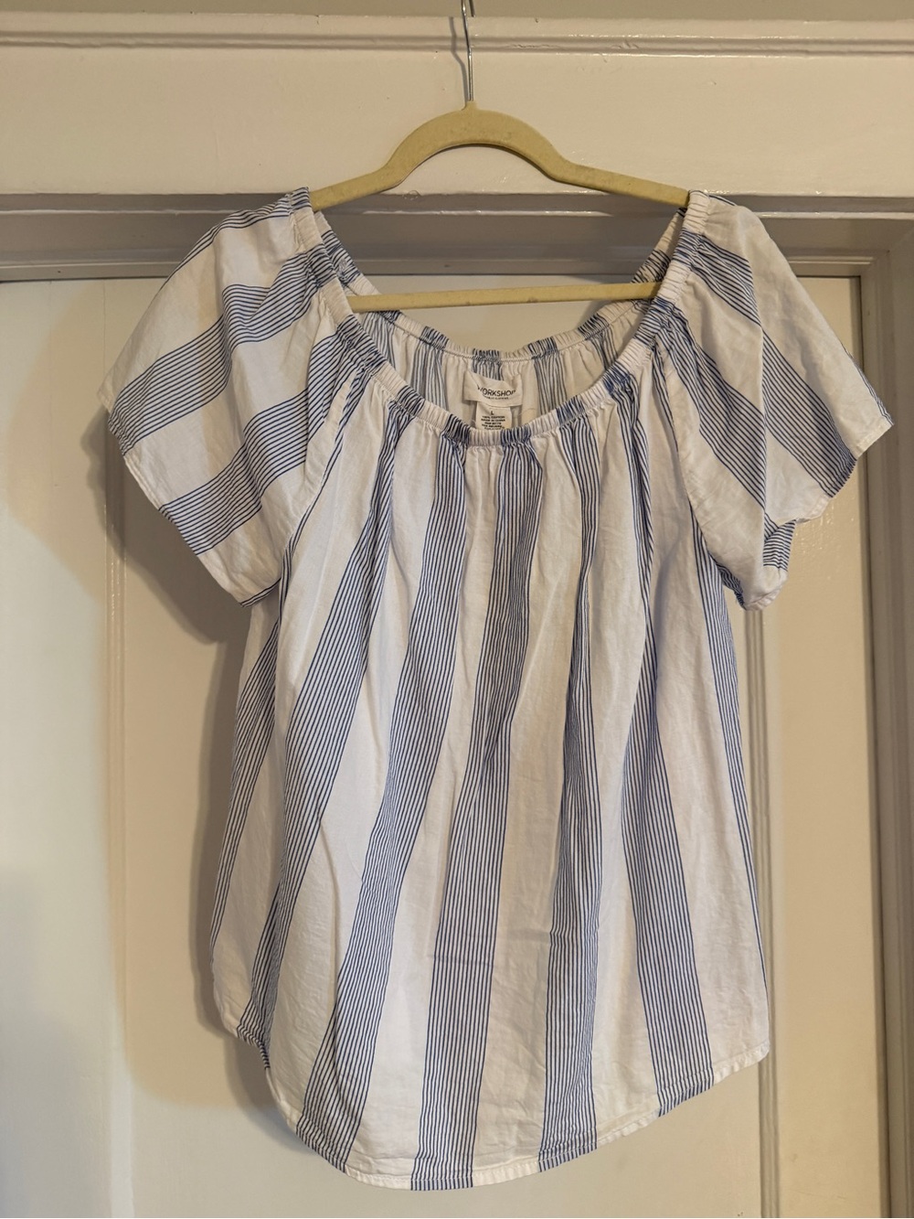 100% Cotton Workshop Blue and White Striped Off-Shoulder Top